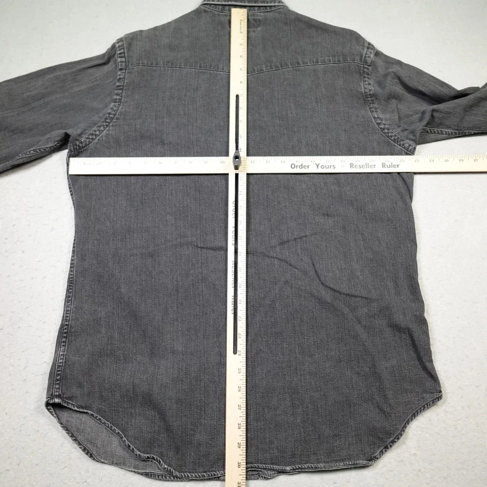 Vintage Polo Ralph Lauren Western Shirt Mens L Grey Denim Pearl Snap Cowboy barn